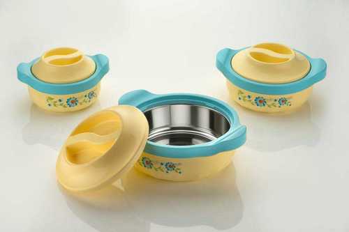 Yellow Leak Proof Round Three Container Lunch Set Box For Food Packaging