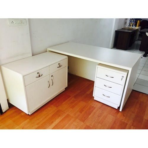 Modular White Office Executive Wooden Table With Lockable Storage Drawers