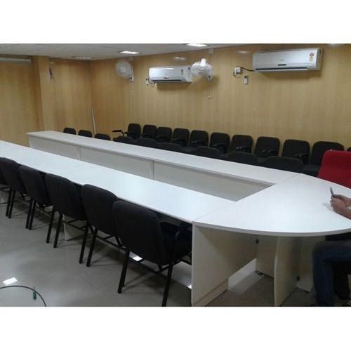 Durable Multi Seater White Modular Corporate Office Conference Meeting Room Wooden Table