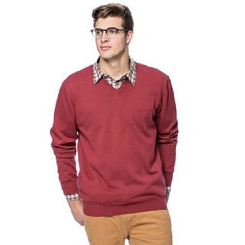 Wool Red Round Neck Full Sleeves Regular Fit Casual Wear Skin Friendly Mens Plain Woolen Pullover Sweater