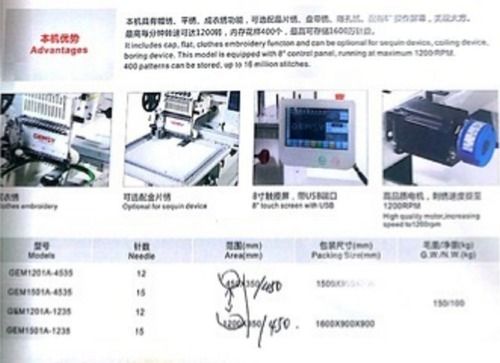 Single Head Automatic Computerised Embroidery Machine Max Speed for Flat Stitch : 500-1000 SPM