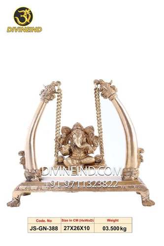 Swing Lord Ganesha Handmade Brass Statue With 3.5Kg Weight And Laker Gold Color Dimension(L*W*H): 27*26*10  Centimeter (Cm)