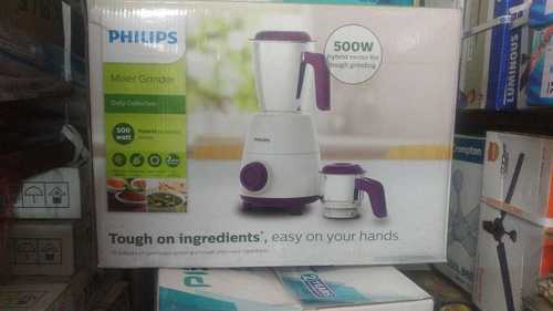 White Color 500 W Philips Mixer Grinder With Stainless Steel Blades Capacity: 1L