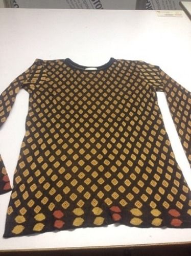 Wool Yellow And Brown Casual Wear Round Neck Full Sleeves Regular Fit Skin Friendly Ladies Printed Woolen Sweater