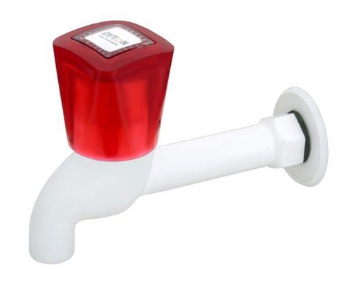 15 Mm White And Red Wall Mount Long Body Pvc Bathroom Bib Cock Water Tap