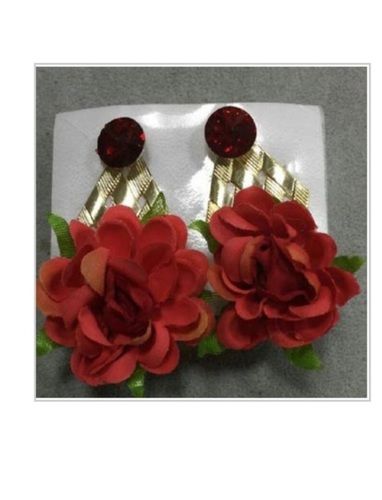 Attractive Design Party Wear Polished Finish Red Stone with Red Color Flower Earring