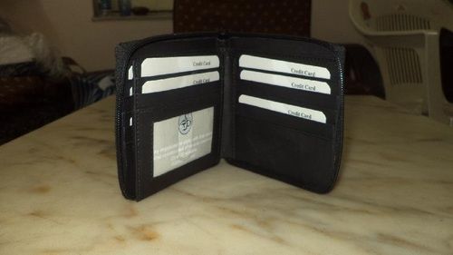 Fold Able Type Plain Design Light Weight Mens Pure Black Color Leather Wallets