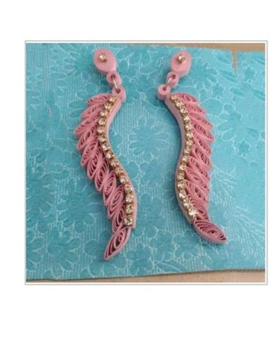 Ladies Fancy Polished Finish Pink Color with Golden Stone Artificial Handmade Quilling Earring