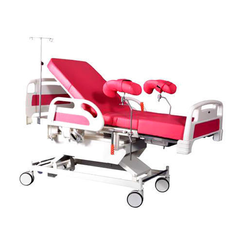 Red And White Height Adjustable And Moveable Mild Steel Delivery Bed For Patient With Four Wheels Power Source: Manual