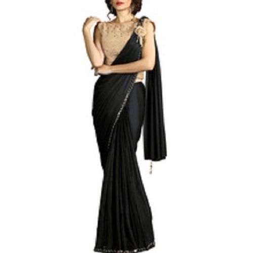 Summer Black Party Wear Skin Friendly Ladies Lace Art Silk Plain Trendy Saree With Blouse Piece