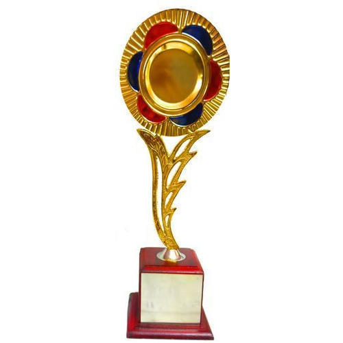 Flower Design Wooden Base Golden Brass Memento With 10-12Inch Height