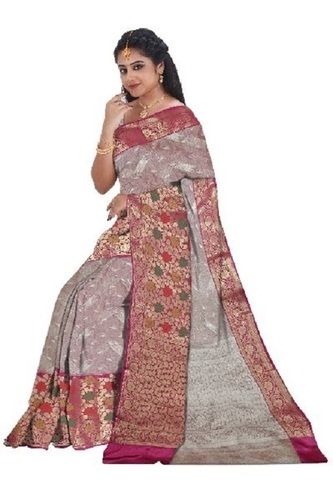 Winter Gray Party Wear Skin Friendly Ladies Designer Banarasi Fancy Tissue Printed Saree With Blouse Piece