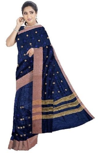 Embroidered Navy Blue Casual Wear Skin Friendly Ladies Embroidery Work Cotton Saree With Blouse Piece