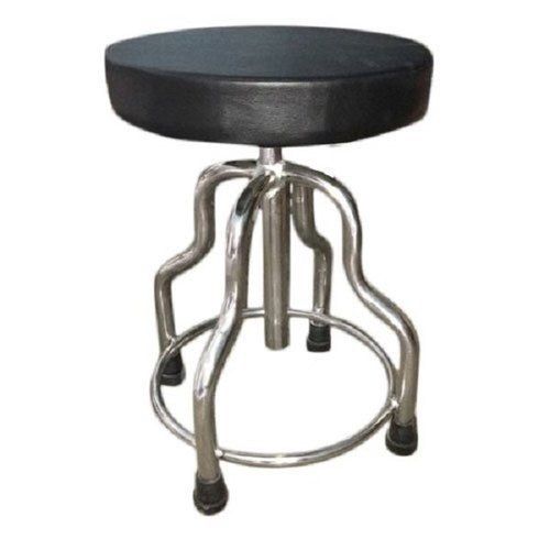 Fold-Able Rails Sanvin Polished Finish Round Stool With Cushion Top With Foot Rest And Adjustable Seat Height