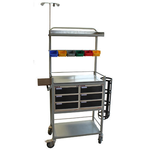 Stainless Steel Polished Surface Finishing Silver Crash Cart With Eight Drawers