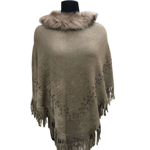 Ladies Beaded Fur Wool Poncho - Knitting Type: Machine Made