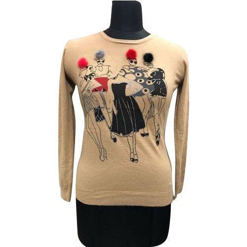 Woolen Top - Free Size Beige Color Full Sleeves Round Neck Design | Skin Friendly Breathable Neatly Stitched Soft Warm