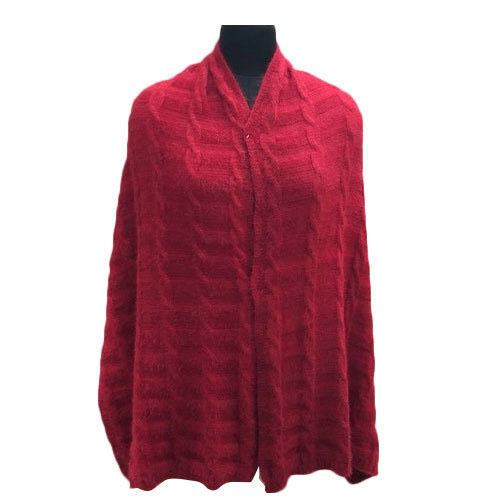 Ladies Woolen Knitted Stole - Free Size, Red | Soft and Warm, Skin Friendly, Easy to Wash, Shrink Resistant, Colour Fastness