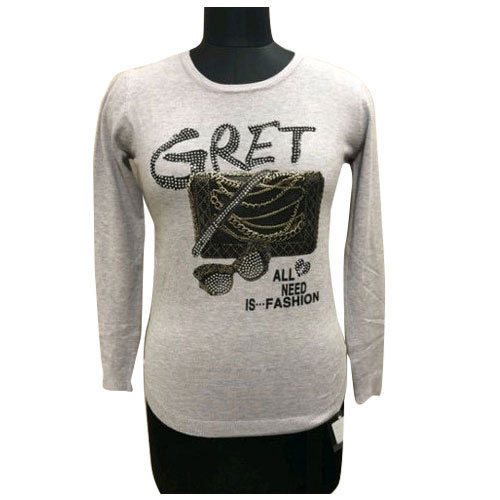 Woolen Top - Free Size, Off White Printed Color | Soft, Warm, Breathable, Skin Friendly, Full Sleeves, Regular Fit