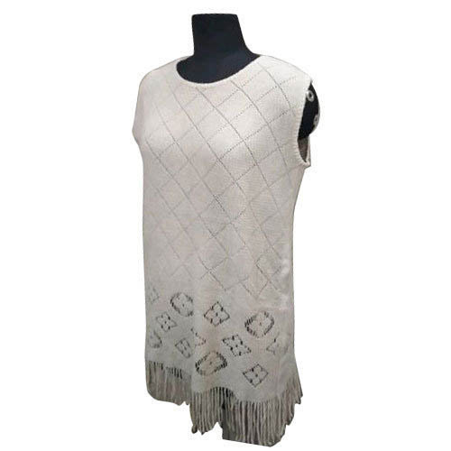 Soft And Warm Woolen Long Top - Off White, Free Size | Sleeveless, Round Neck, Breathable, Skin Friendly, Easy Washable