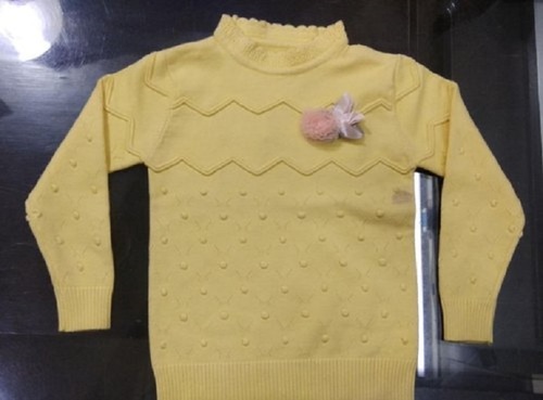 Wool Yellow Full Sleeves Round Neck Casual Wear Baby Girls Winters Woolen Pullover Sweater