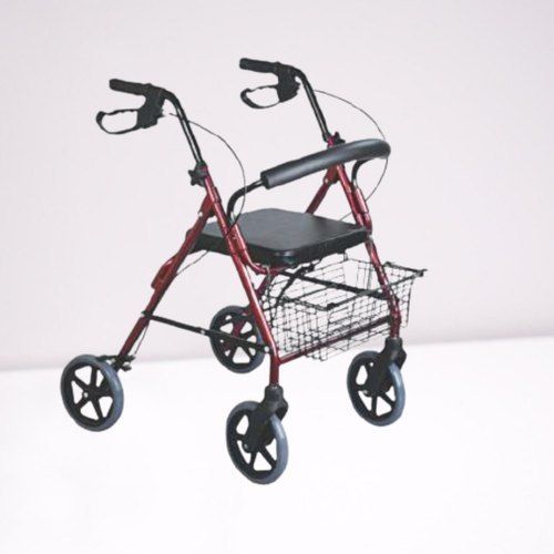 4 Wheel Mild Steel Made Folding Type Hospital Cum Adult Patient Rollator Walker