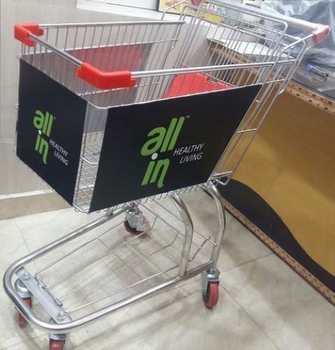 Four Wheel Stainless Steel Shopping Trolley For Super Market And Shopping Malls