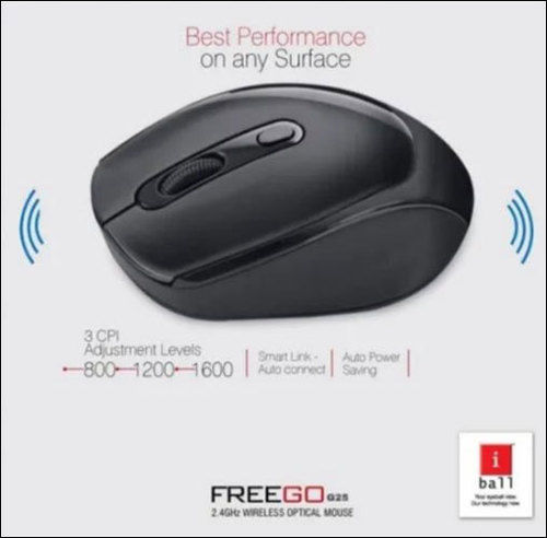 Black Freezo Computer Wireless Mouse, 3 Buttons With Scrool Wheel