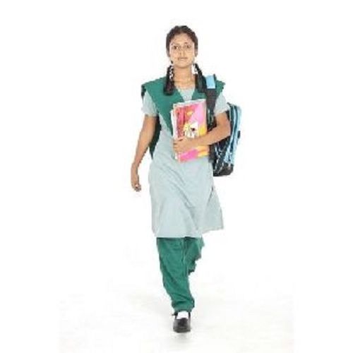 Indian Green Round Neck Half Sleeves Skin Friendly Regular Fit Girls Plain Cotton School Salwar Suits