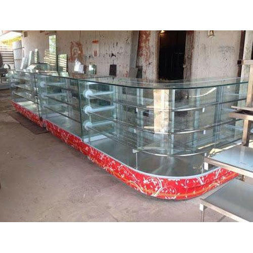 Red & Transparent Modern Design Stainless Steel Food Display Counters For Restaurant With 4 Shelves