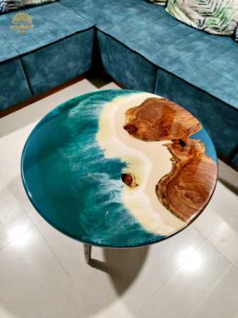 Round Ocean Wave Epoxy Resin Coffee Table For Indoor And Outdoor