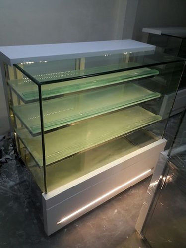 Silver Stainless Steel Korean Sweet Display Counter For Shop With Rectangular Shape And Marble Workbench