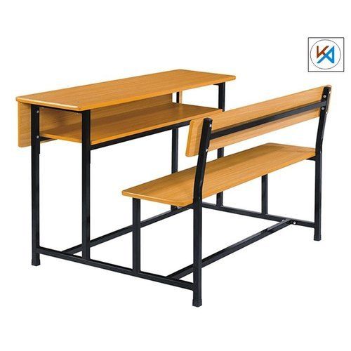 Brown Wood And Mild Steel Powder Coated 3 To 4 Feet Three Seat School Desk