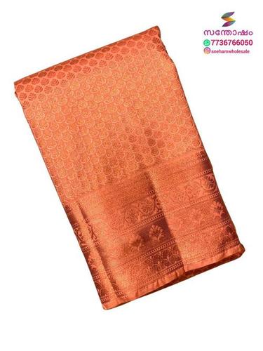 Casual Awsome Peach Color Pure Silk Saree For Women With Unstitched Blouse Piece