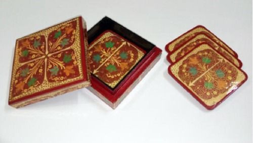 Chocolate Brown Paper Mache Square Promotional Tea Coaster With Floral Patterns