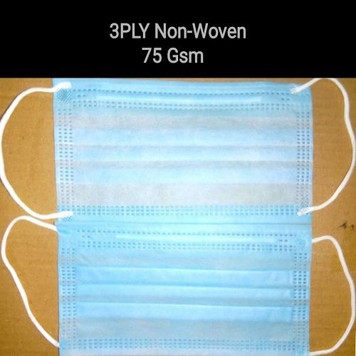 Disposable And Breathable 3 Ply Non Woven Sky Blue Color Face Mask