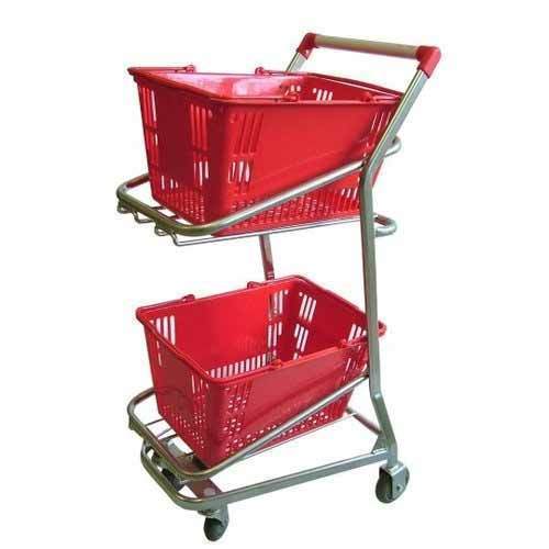 Four Wheels Stainless Steel And Plastic Shopping Trolley Shopping Basket Trolley