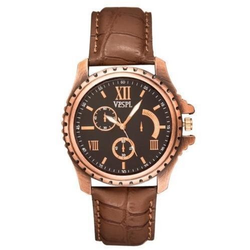 Round Dial Analog Office Wear Mens Watch With Brown Color Strap And One Year Warranty