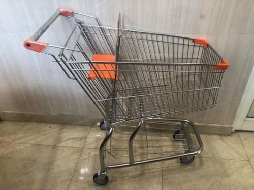 Stainless Steel Four-Wheel Supermarkets Shopping Trolley With 100 To 150 Kg Loading Capacity