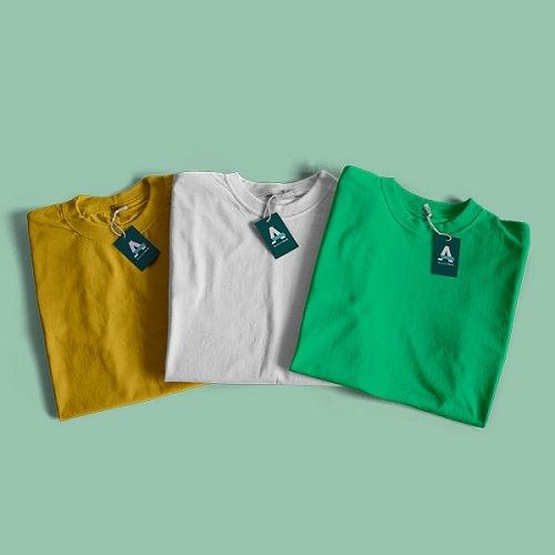 Yellow, White And Green Color Round Neck Cotton Plain Mens T- Shirts