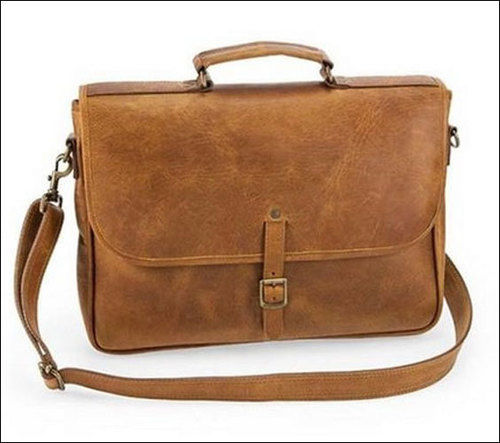 Brown Leather Flap Laptop Bag For Male, 11.6x12 Inch, Office Use