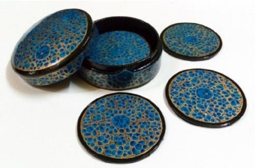 Designer Blue Paper Mache Round Promotional Tea Coaster With Floral Prints