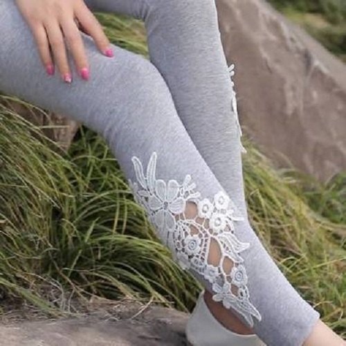 Indian Gray Ankle Length Straight Fit Casual Wear Skin Friendly Ladies  Cotton Fancy Patches Leggings at Best Price in Delhi
