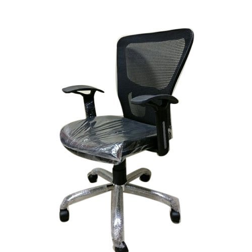 Mesh Office Chair - 23x23x19 Inch, Black Leather with Armrests and Rotatable Adjustable Seat Height | Modern Design with Fine Finish and Medium Back Support