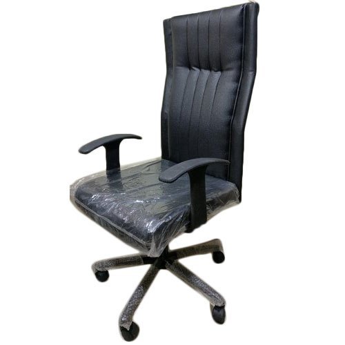 Leather High Back Rolling Chair - 23x20x18 Inch, Black Color, Modern Design with Fine Finish