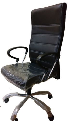 Fine Leatherette Type Black Scroll High Back Office Chair With Fixed Arms