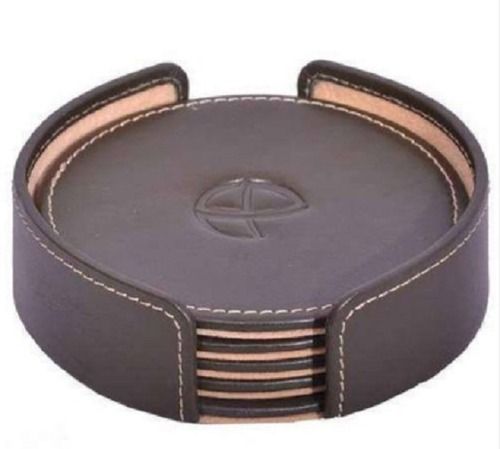 Machine Made Leather Round Promotional Table Coaster With Solid Pattern