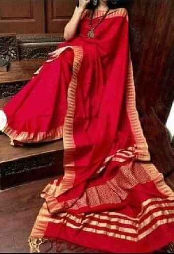 Winter Red Casual Wear Skin Friendly Highly Comfortable And Relaxed Ladies Plain Silk Saree