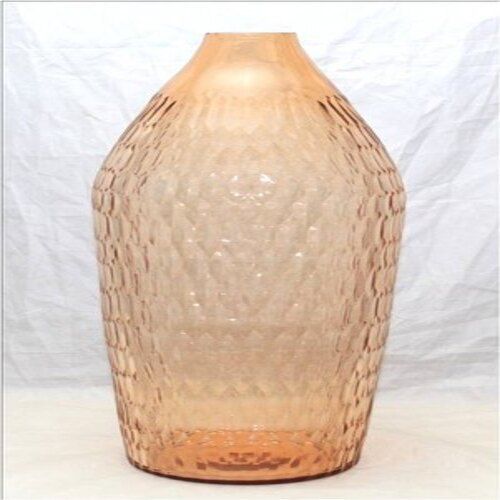 18 Cm Diameter With 42 Cm Height Transparent Baby Pink Decorative Glass Flower Vase Rice Cut