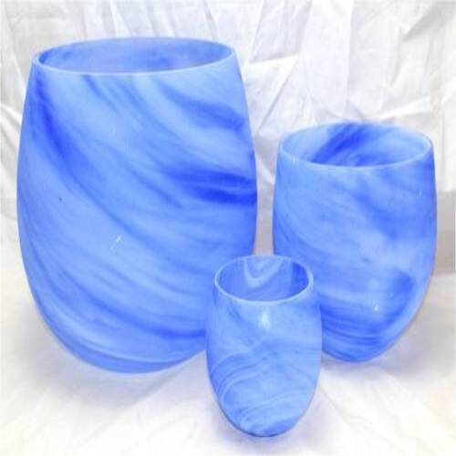 Glass Attractive Blue Round Shape Event Purpose Set Of Flower Pots Cum Flower Vase